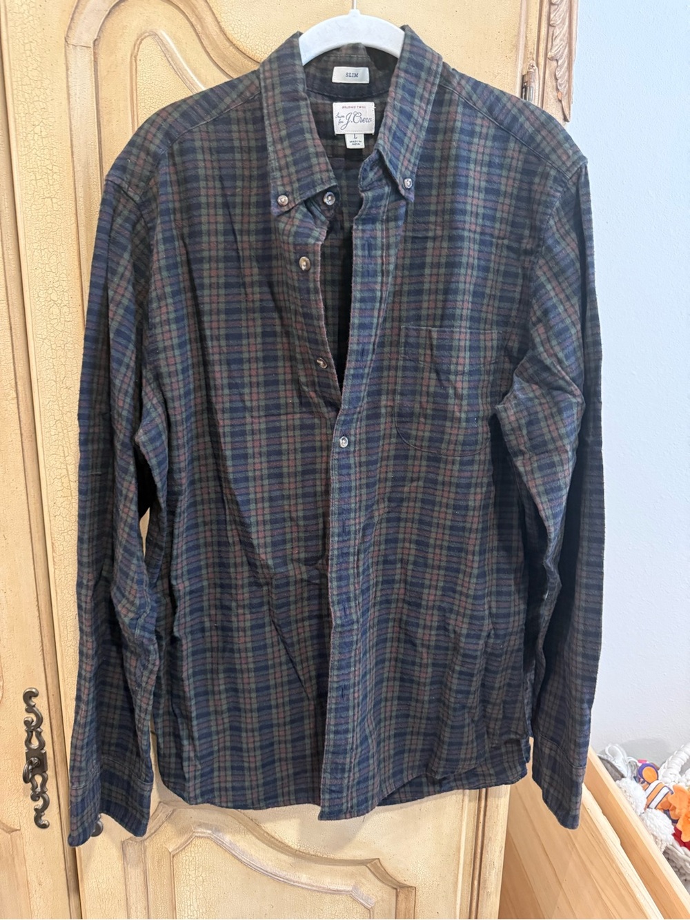 J. Crew Men's Blue and Green Plaid Button-Down Shirt